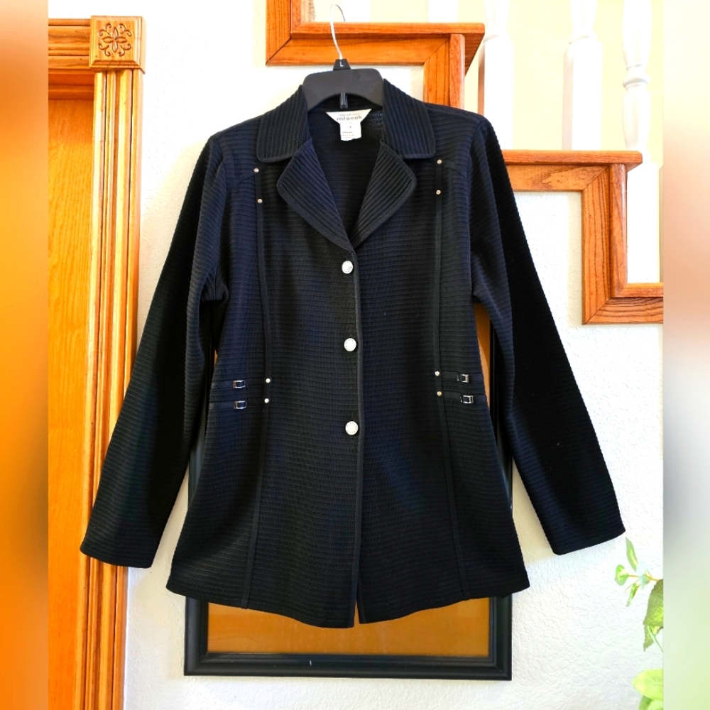 Misook Jacket Black with Silver Buckles and Buttons Size S EUC